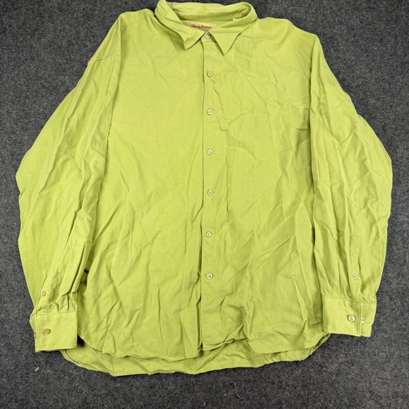 Tommy Bahama XXL Lime Green 100% Silk Button Up Long Sleeve Shirt Menswear - Picture 1 of 8